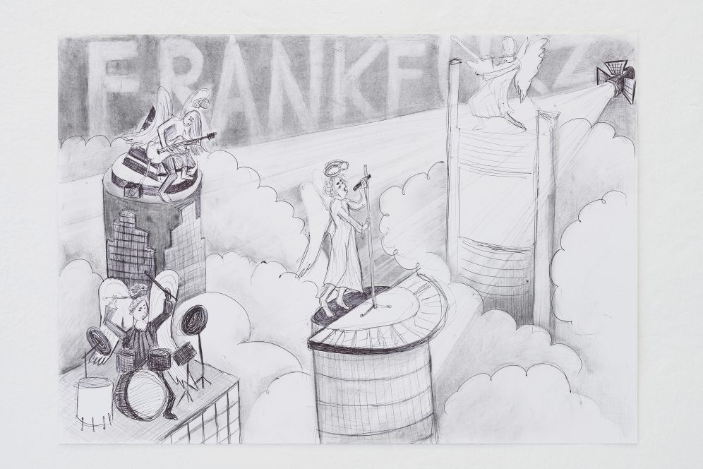 Untitled (Frankfurz), 2021, charcoal and pen on paper,
59,4 x 42,0 cm