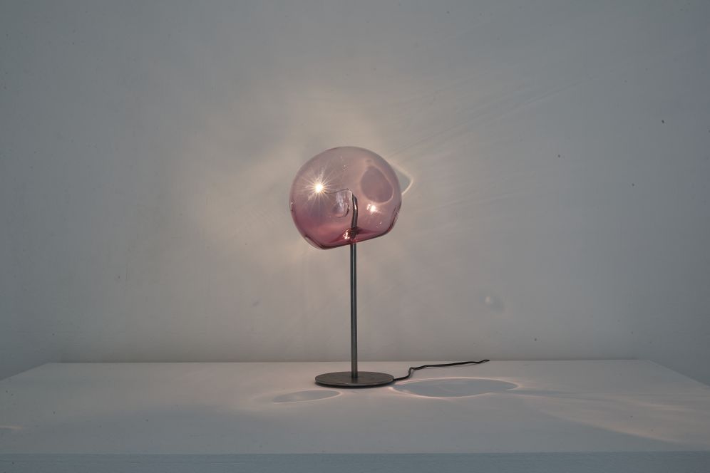 *In Vitro (standing I)*, 2020, Glass, steel, halogen bulb and electrical wiring, ca . ø 20 × 35 (h) cm